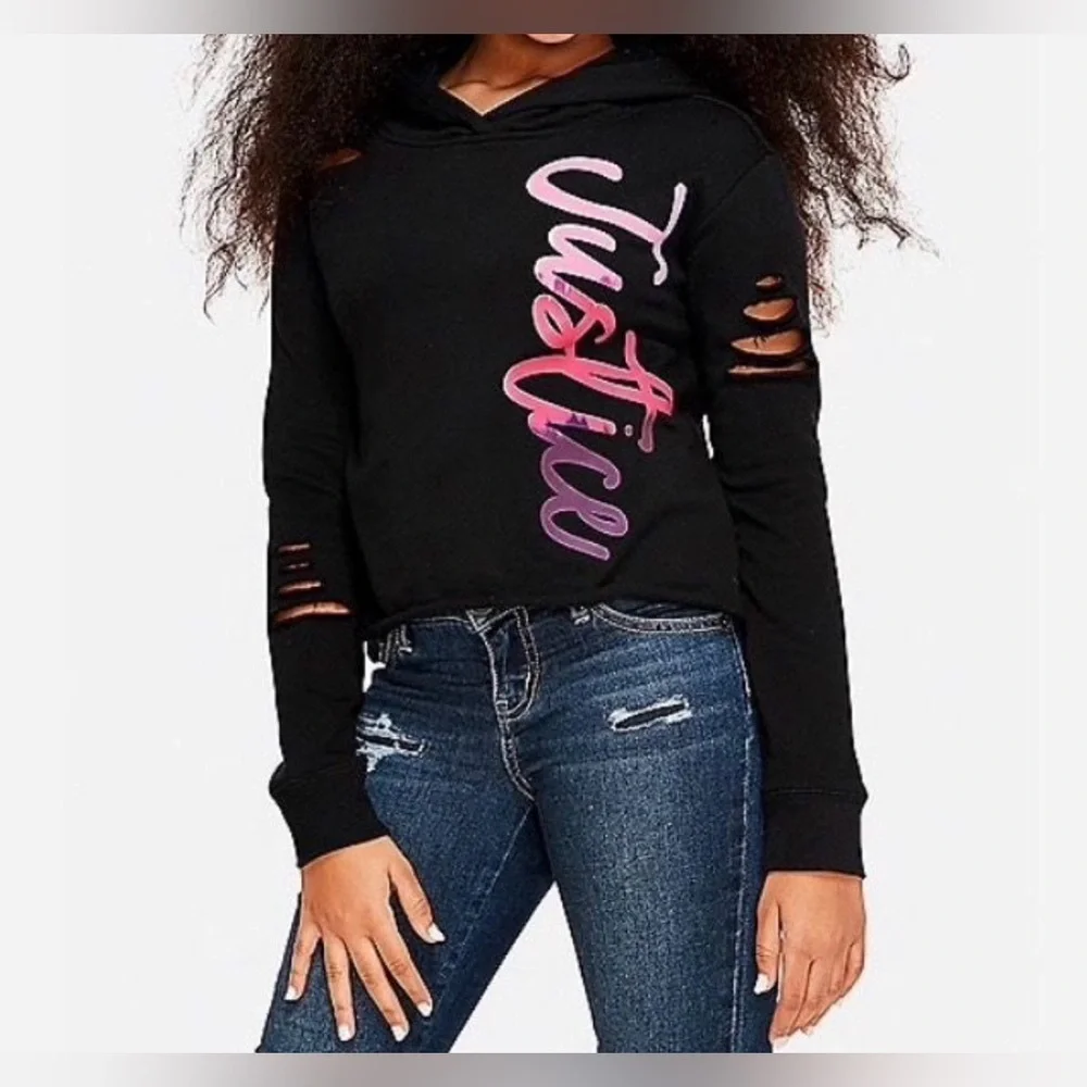 💥Justice Ripped Distressed Hoodies Black Size 18 Plus